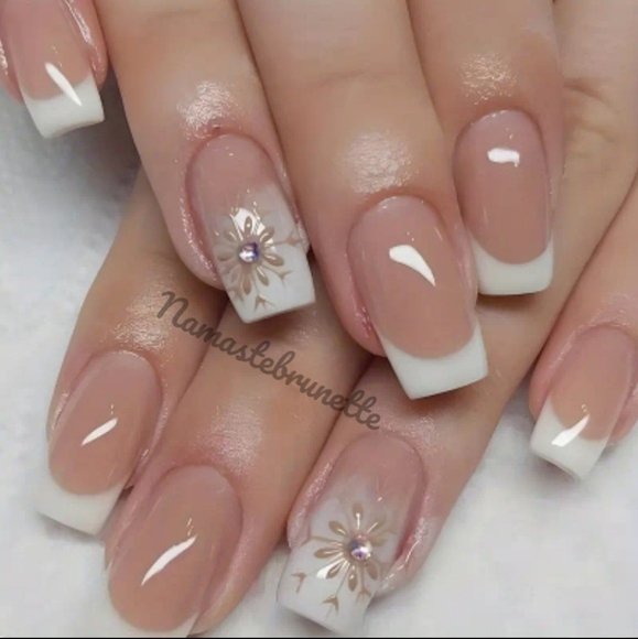 2/$16 Rhinestone French Manicure Press On Nails - Picture 3 of 12